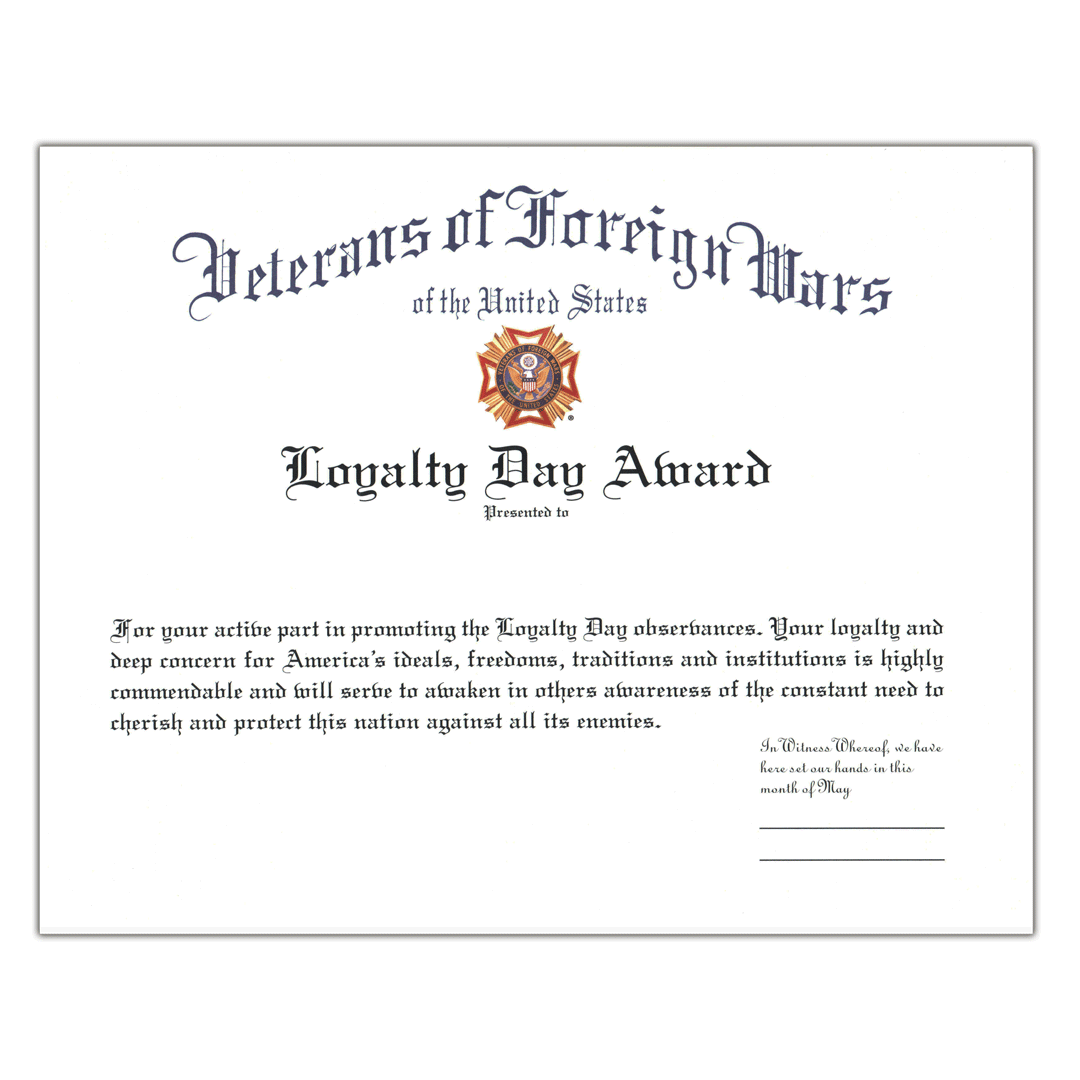 Vfw Store Loyalty Day Award Citation
